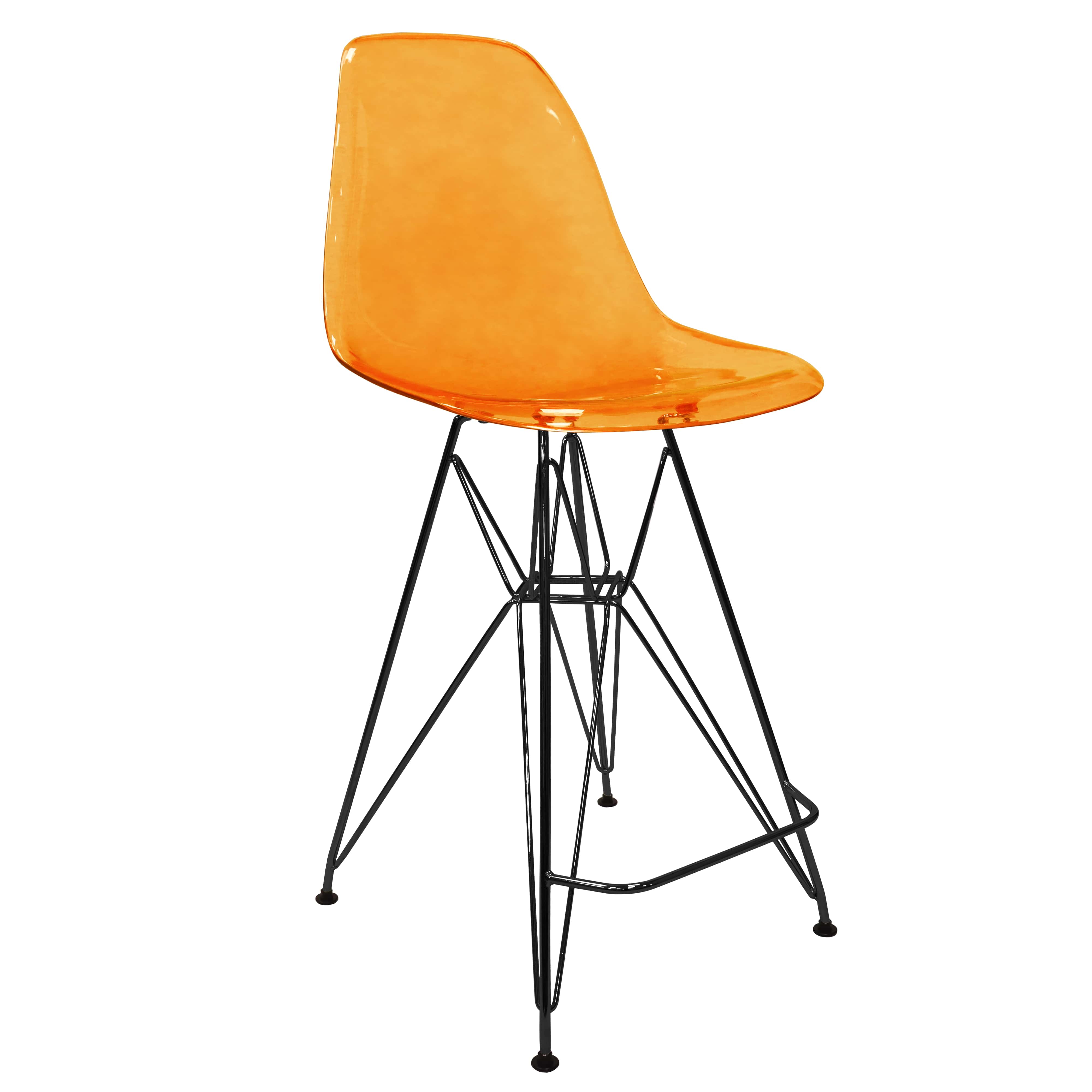 Modern Acrylic Bar stool Cresco Collection Black Base with Trans Orange seat