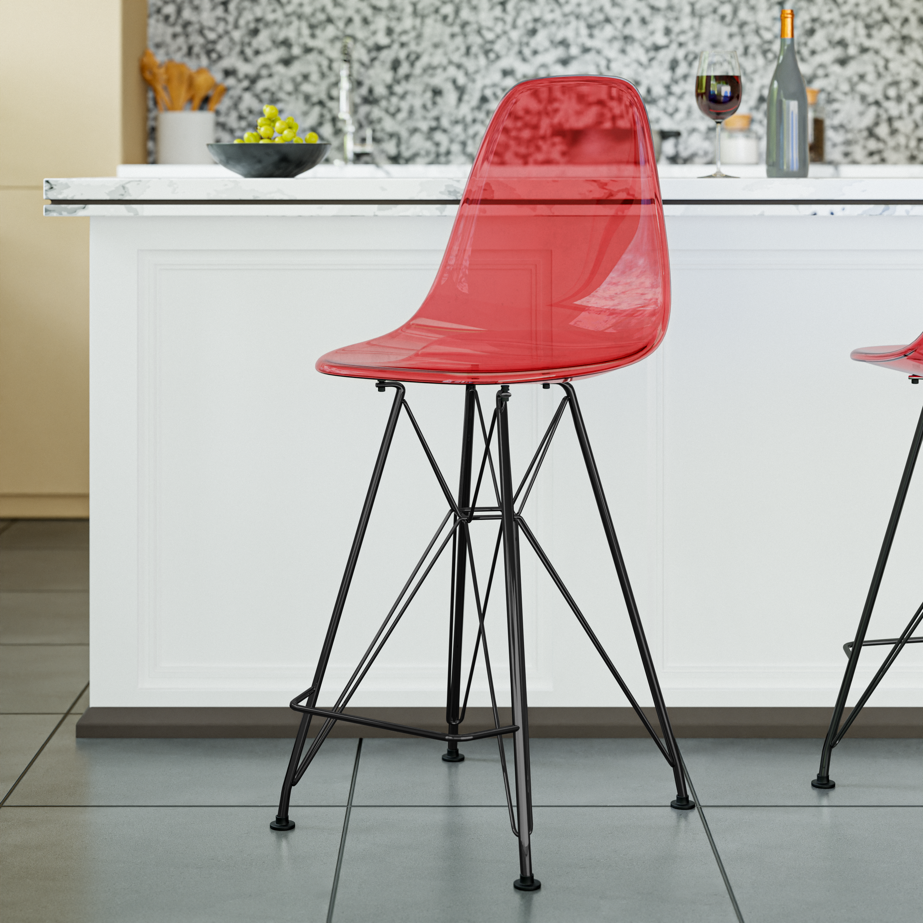 Modern Acrylic Bar stool Cresco Collection Black Base with Clear seat