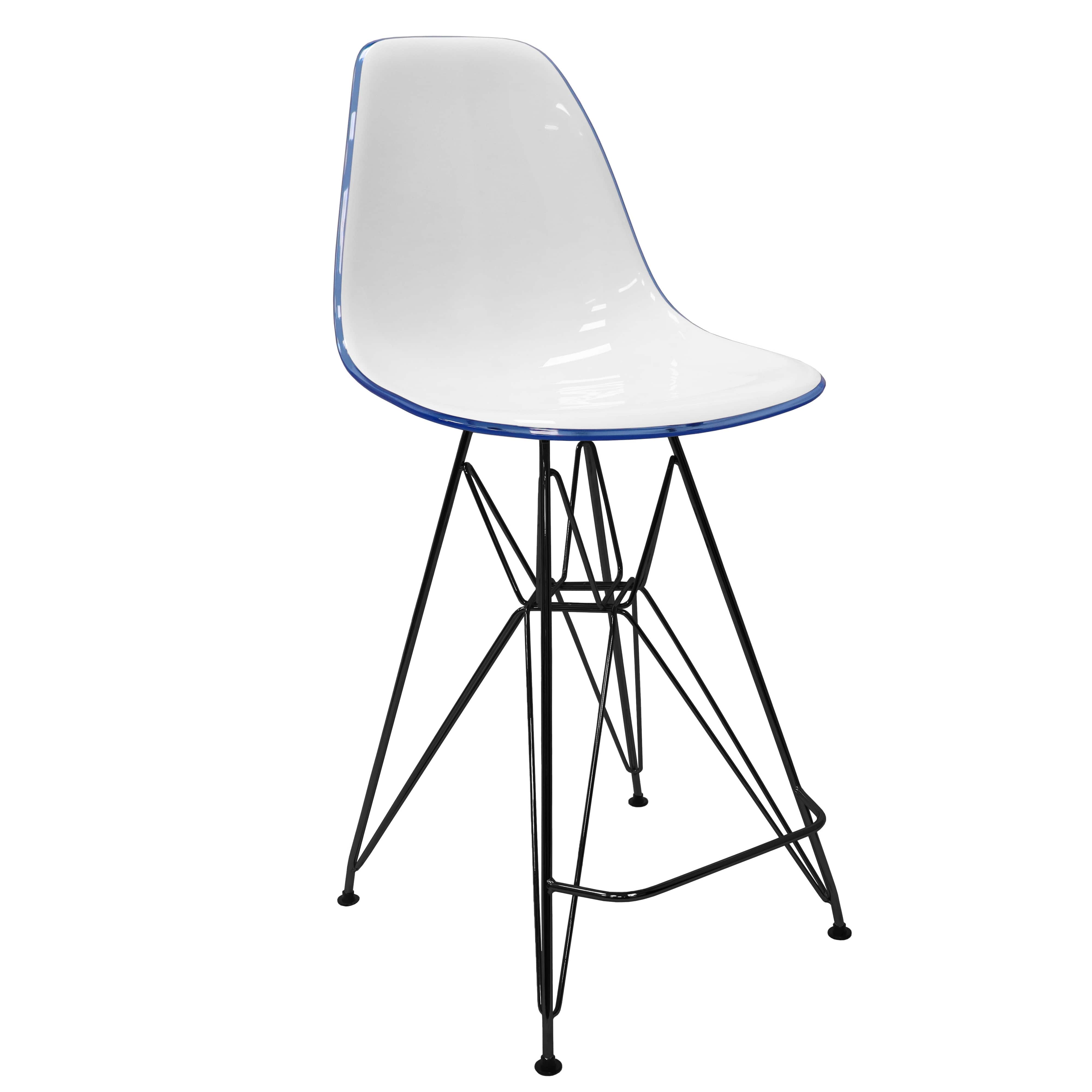 Modern Acrylic Bar stool Cresco Collection Black Base with White/Blue seat