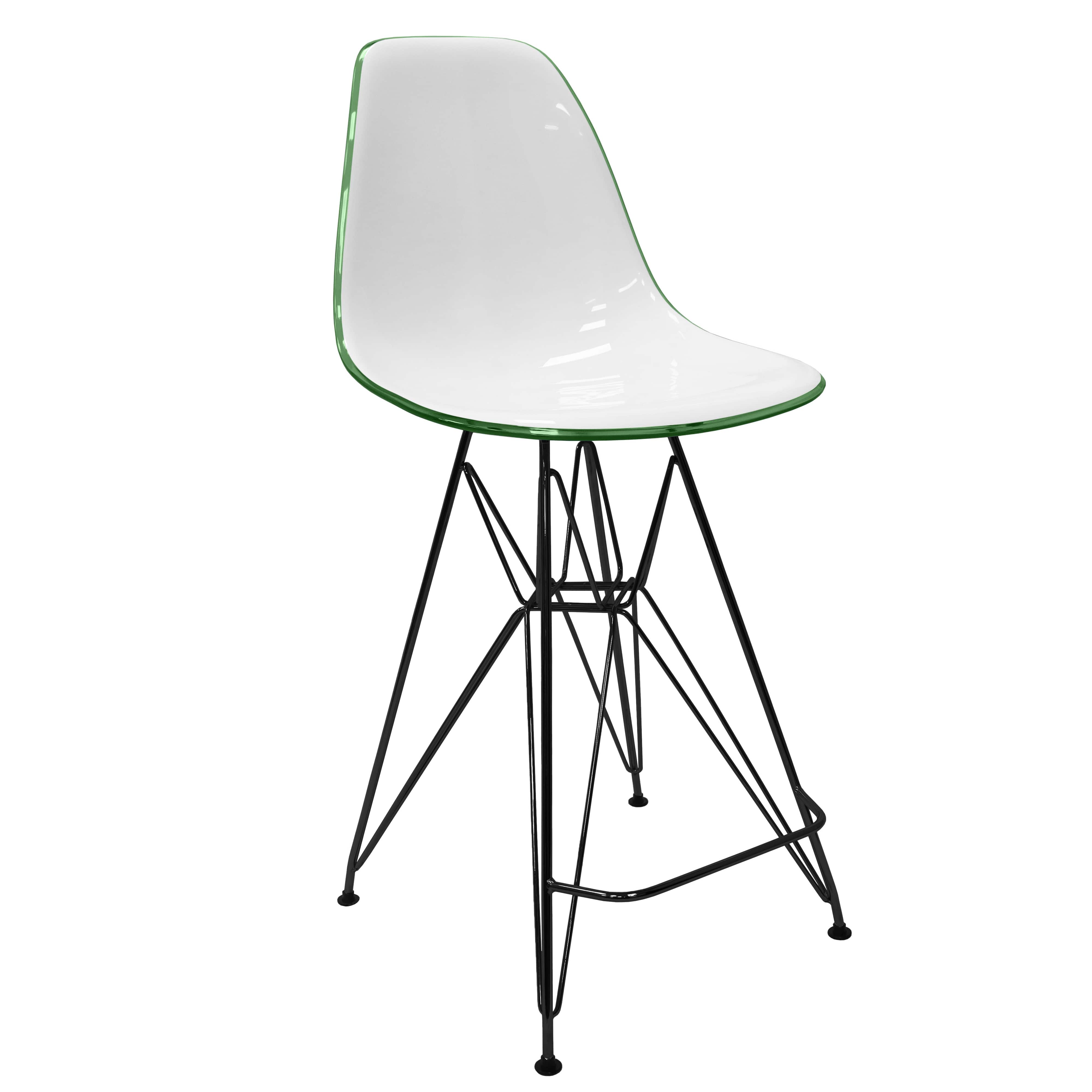 Modern Acrylic Bar stool Cresco Collection Black Base with White/Green seat