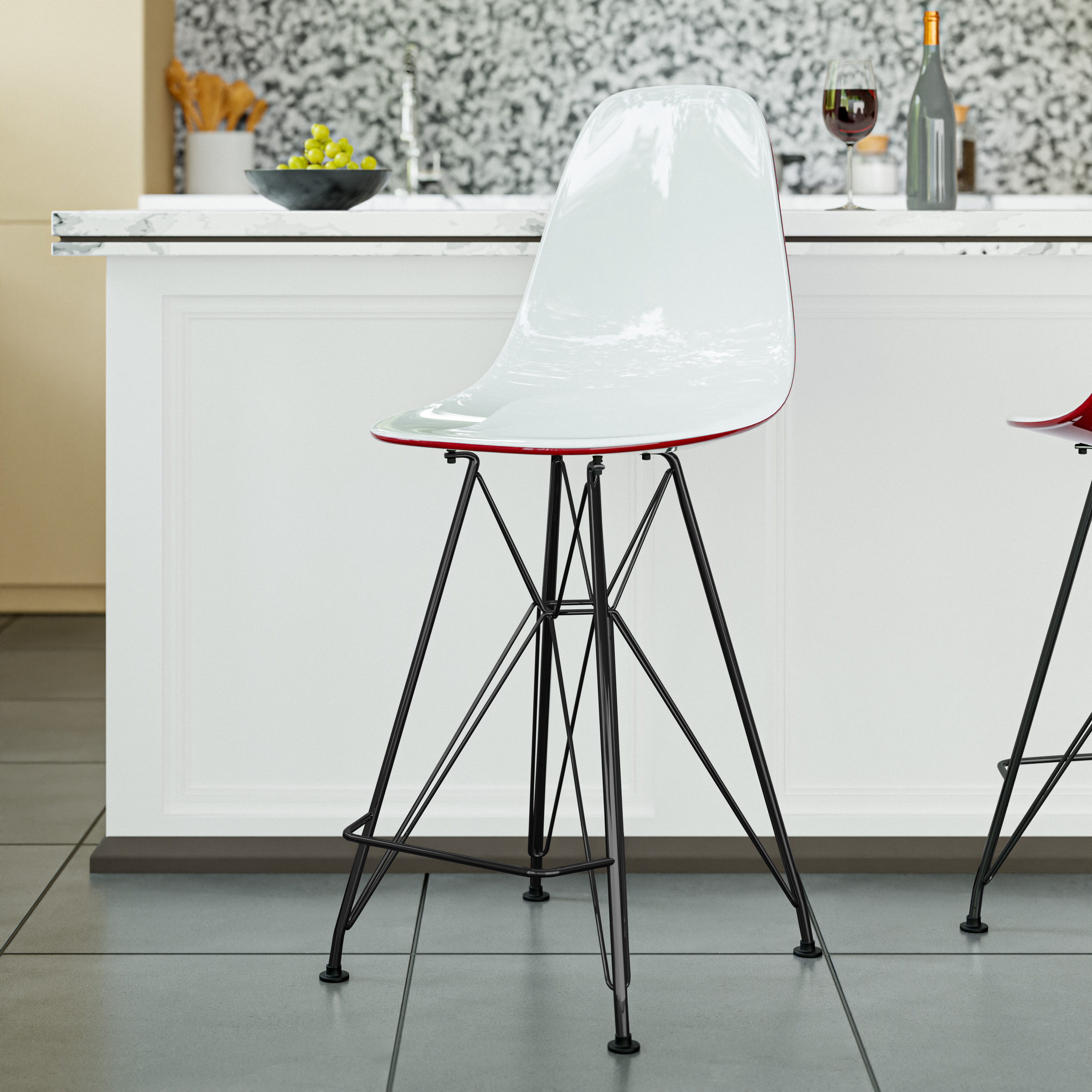 Modern Acrylic Bar stool Cresco Collection Black Base with Clear seat