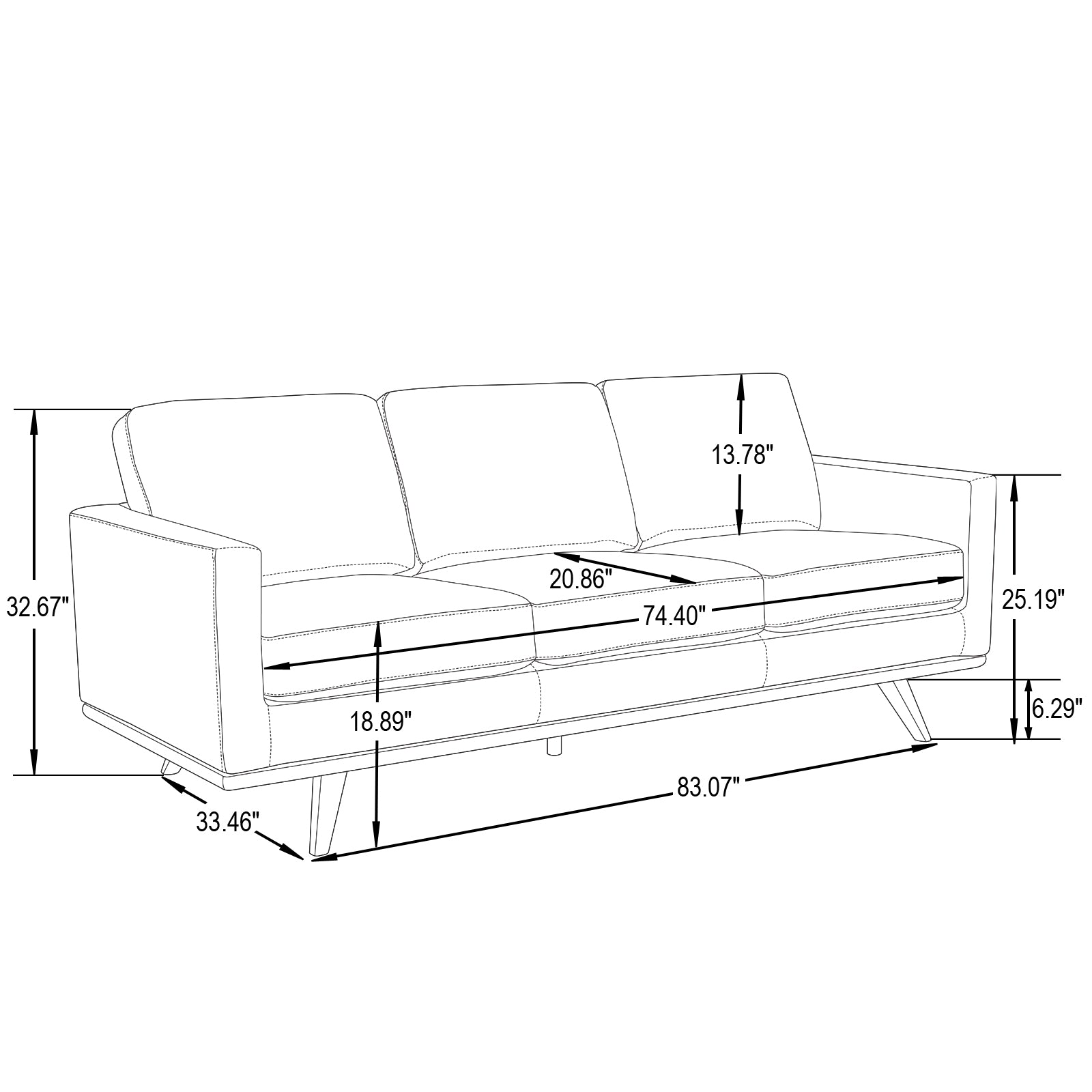 Edvin Leather Sofa - Birch Wood Base