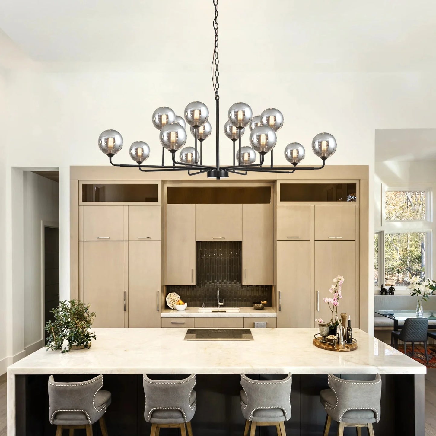 Classic Smoked Glass Sputnik Chandelier