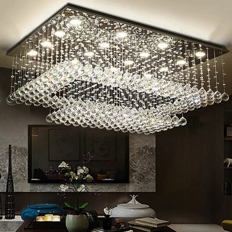 Cely Modern Raindrop Crystal Rectangle Chandelier
