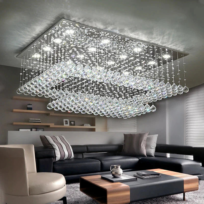 Cely Modern Raindrop Crystal Rectangle Chandelier