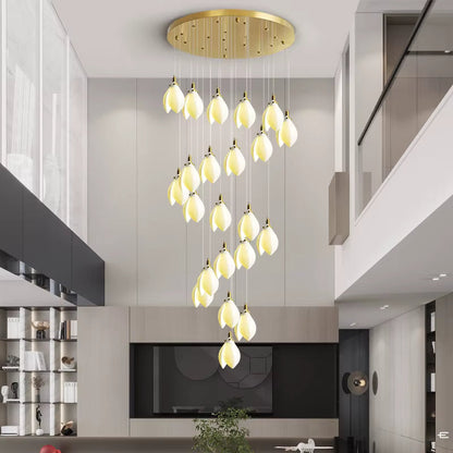 Ceramic Magnolia Staircase Chandelier 6/9/18/36 Lights