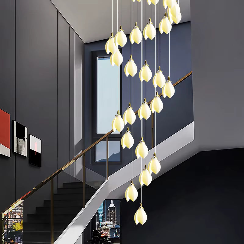 Ceramic Magnolia Staircase Chandelier 6/9/18/36 Lights