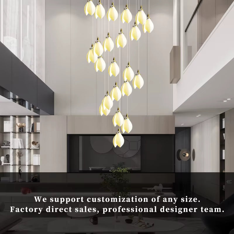 Ceramic Magnolia Staircase Chandelier 6/9/18/36 Lights
