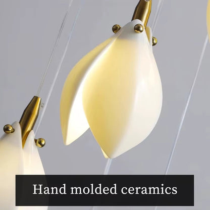 Ceramic Magnolia Staircase Chandelier 6/9/18/36 Lights