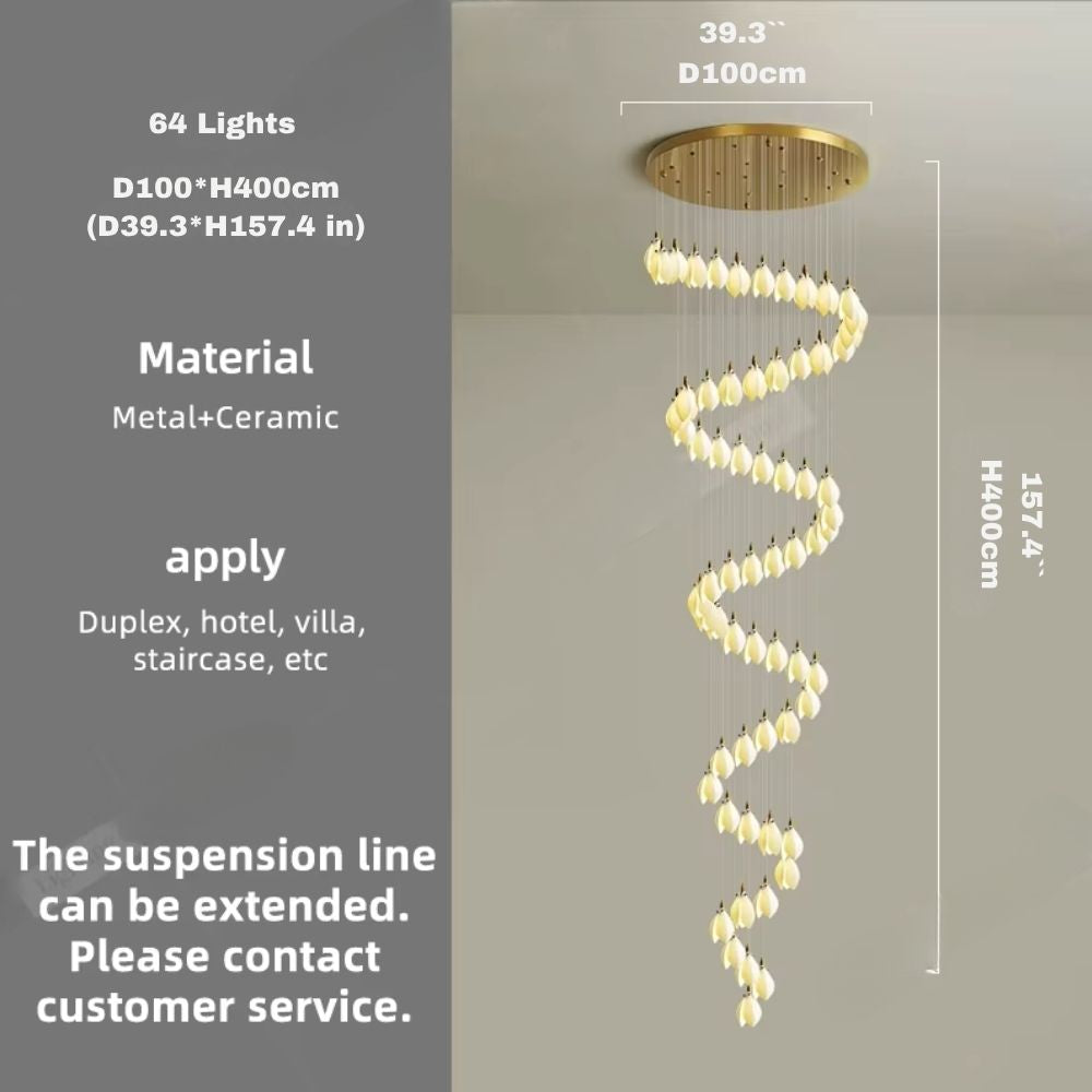 Ceramic Magnolia Staircase Chandelier 6/9/18/36 Lights