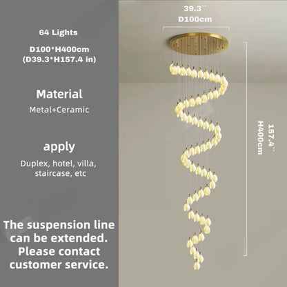 Ceramic Magnolia Staircase Chandelier 6/9/18/36 Lights