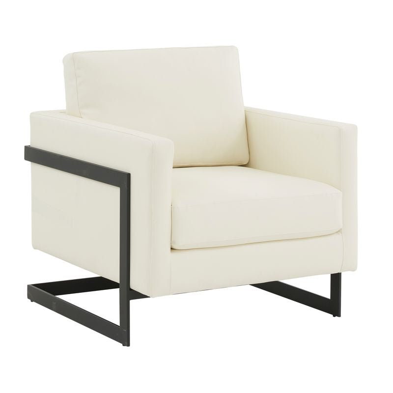 Elton Leather Accent Armchair - Black Frame