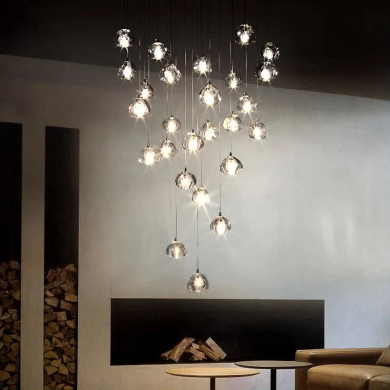 Clear Crystal Bubble Chandelier For High Ceiling Foyer