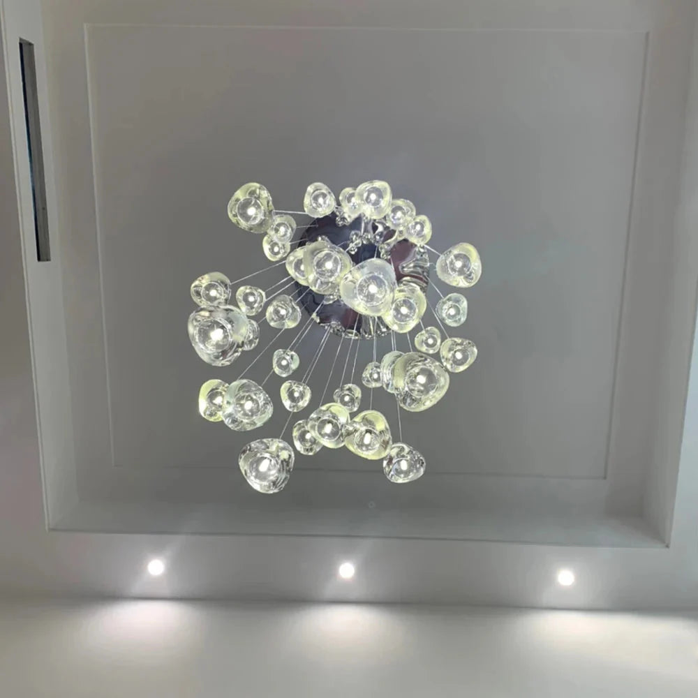 Clear Crystal Bubble Chandelier For High Ceiling Foyer