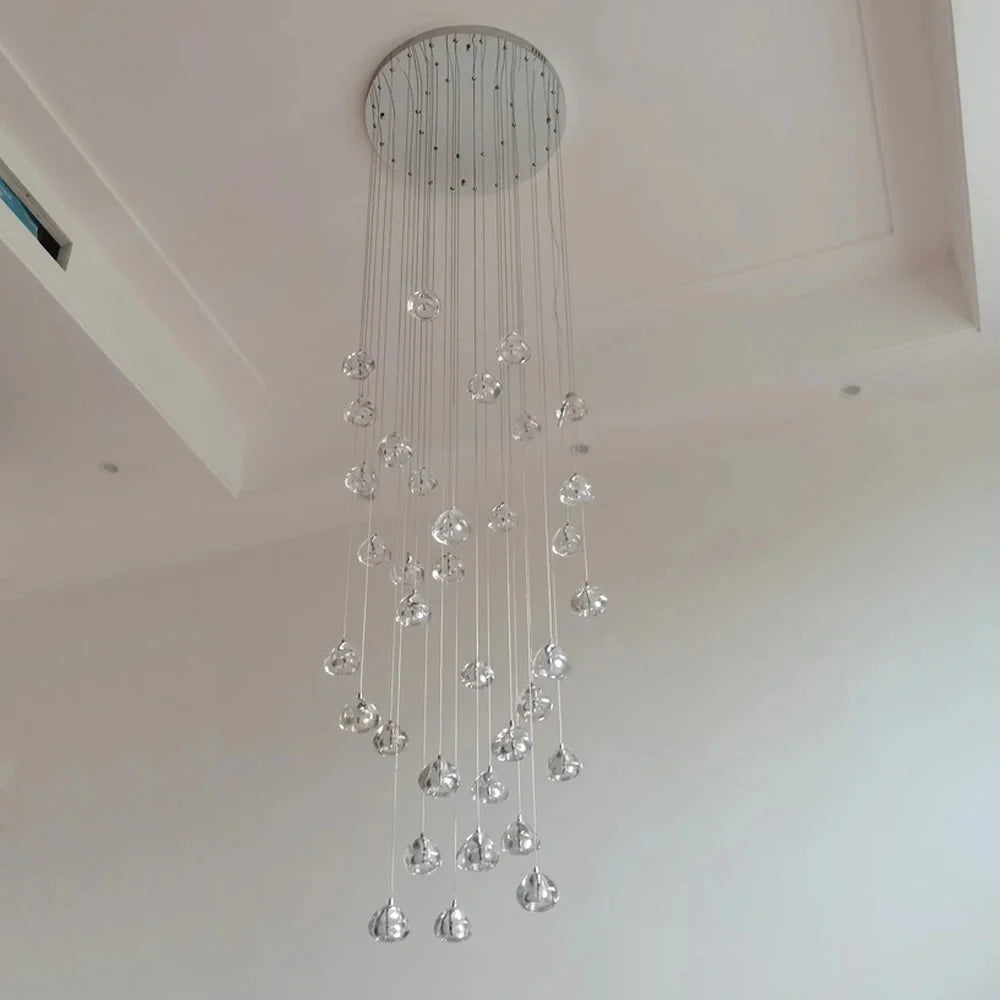 Clear Crystal Bubble Chandelier For High Ceiling Foyer