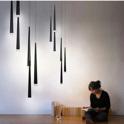Contemporary Black LED Pendant Light for Stairwell