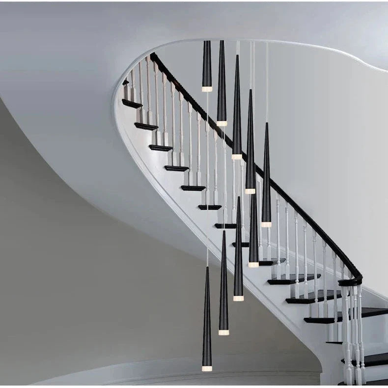 Contemporary Black LED Pendant Light for Stairwell