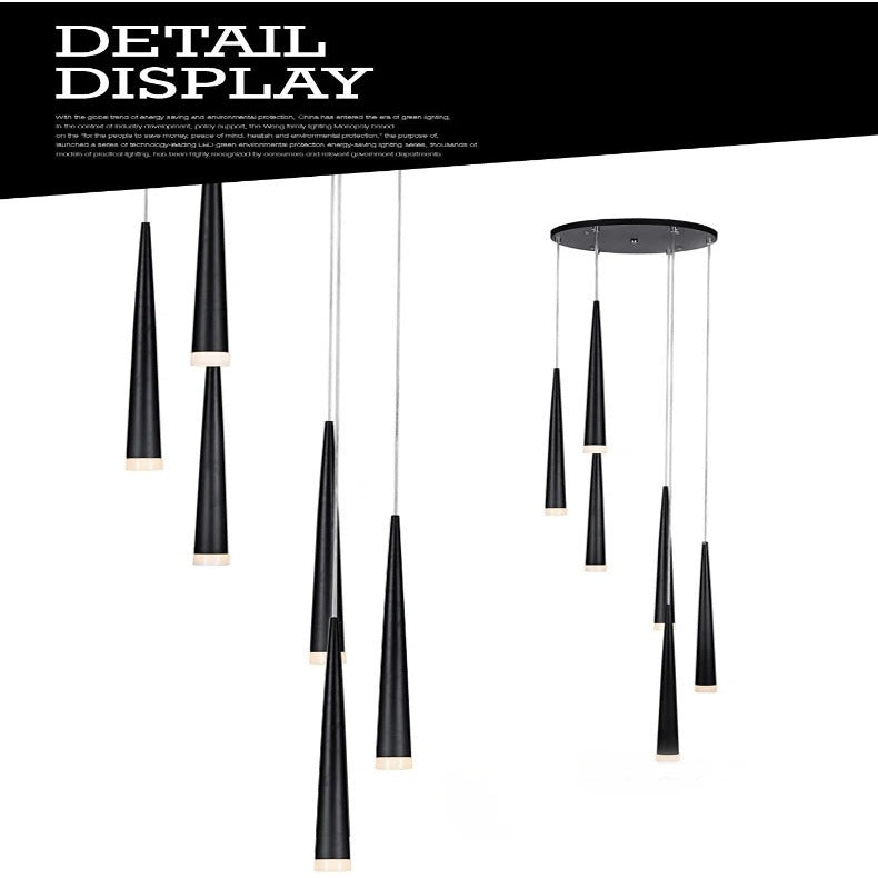 Contemporary Black LED Pendant Light for Stairwell