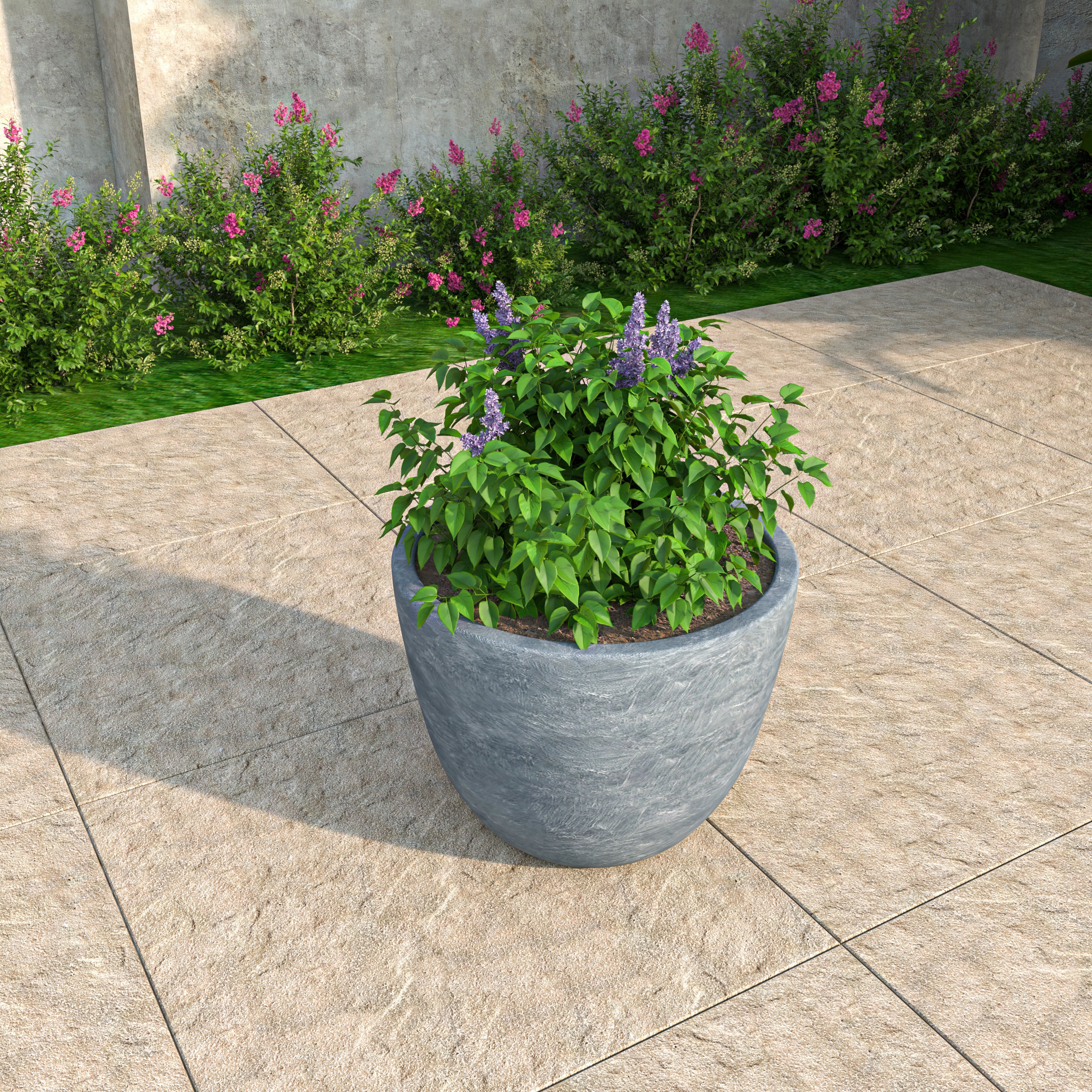 Dahlia Series Poly Stone Planter in Aged Concrete 14.4 Dia, 10.8 High