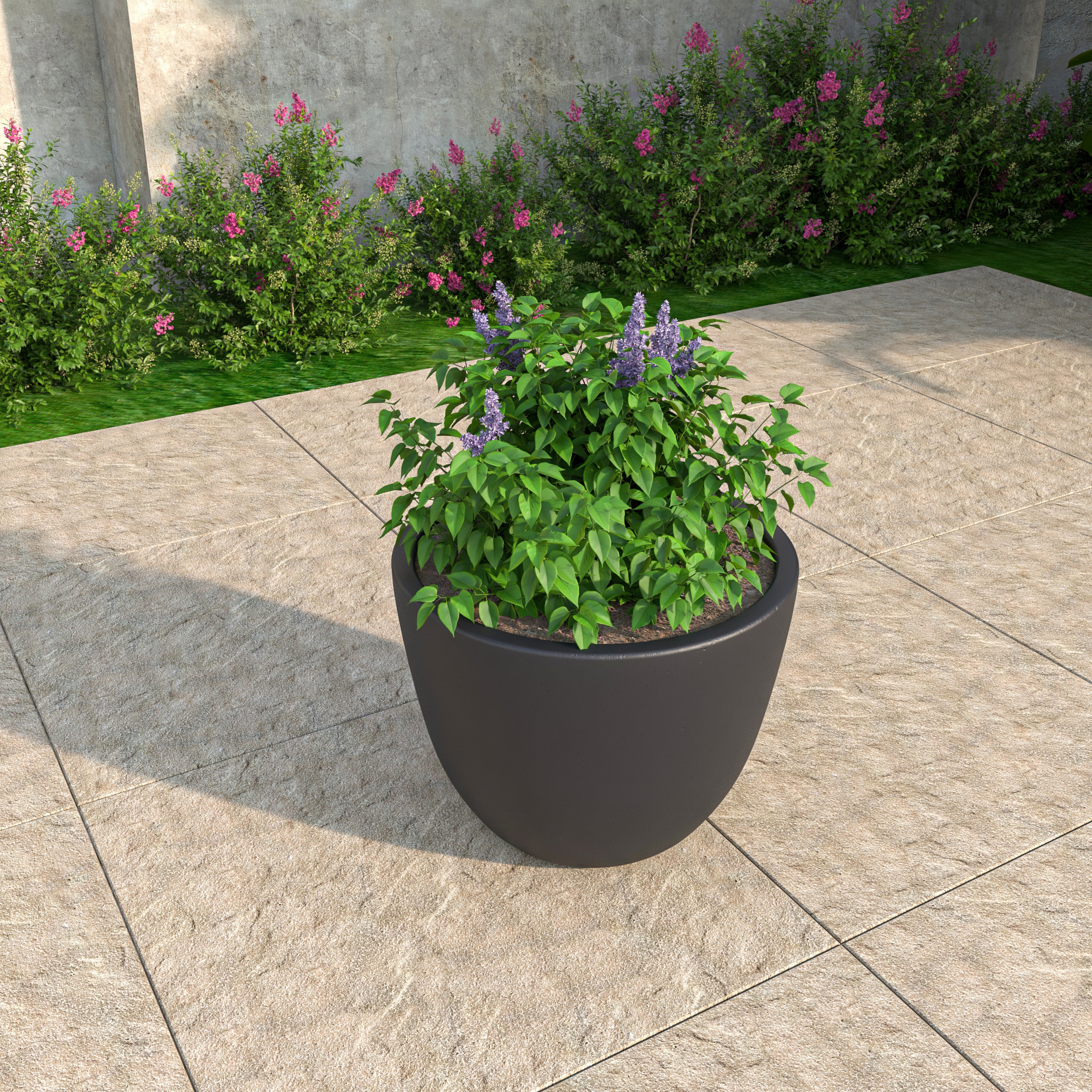 Dahlia Series Poly Stone Planter in Aged Concrete 14.4 Dia, 10.8 High