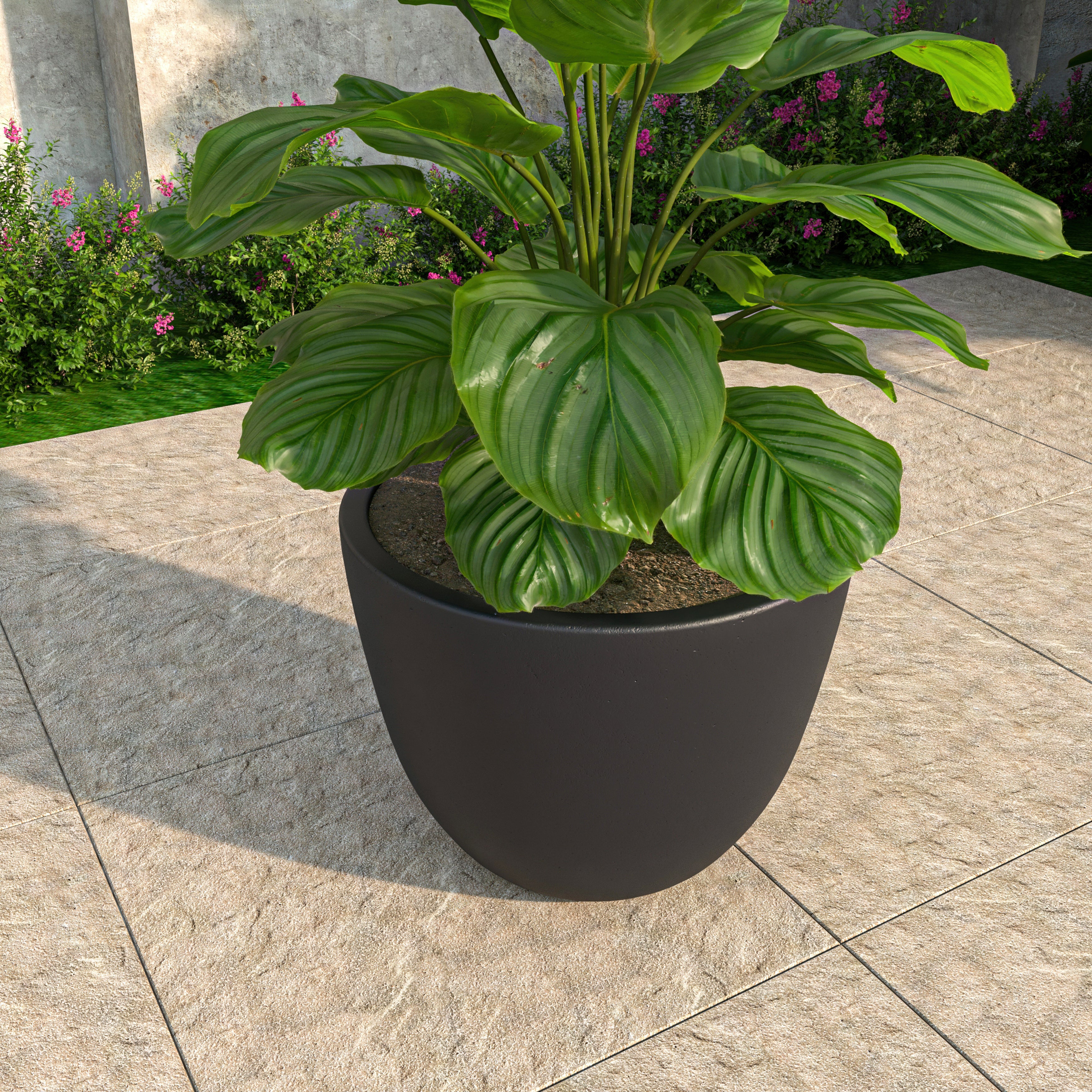 Dahlia Series Poly Stone Planter in Aged Concrete 17.5 Dia, 13.6 High