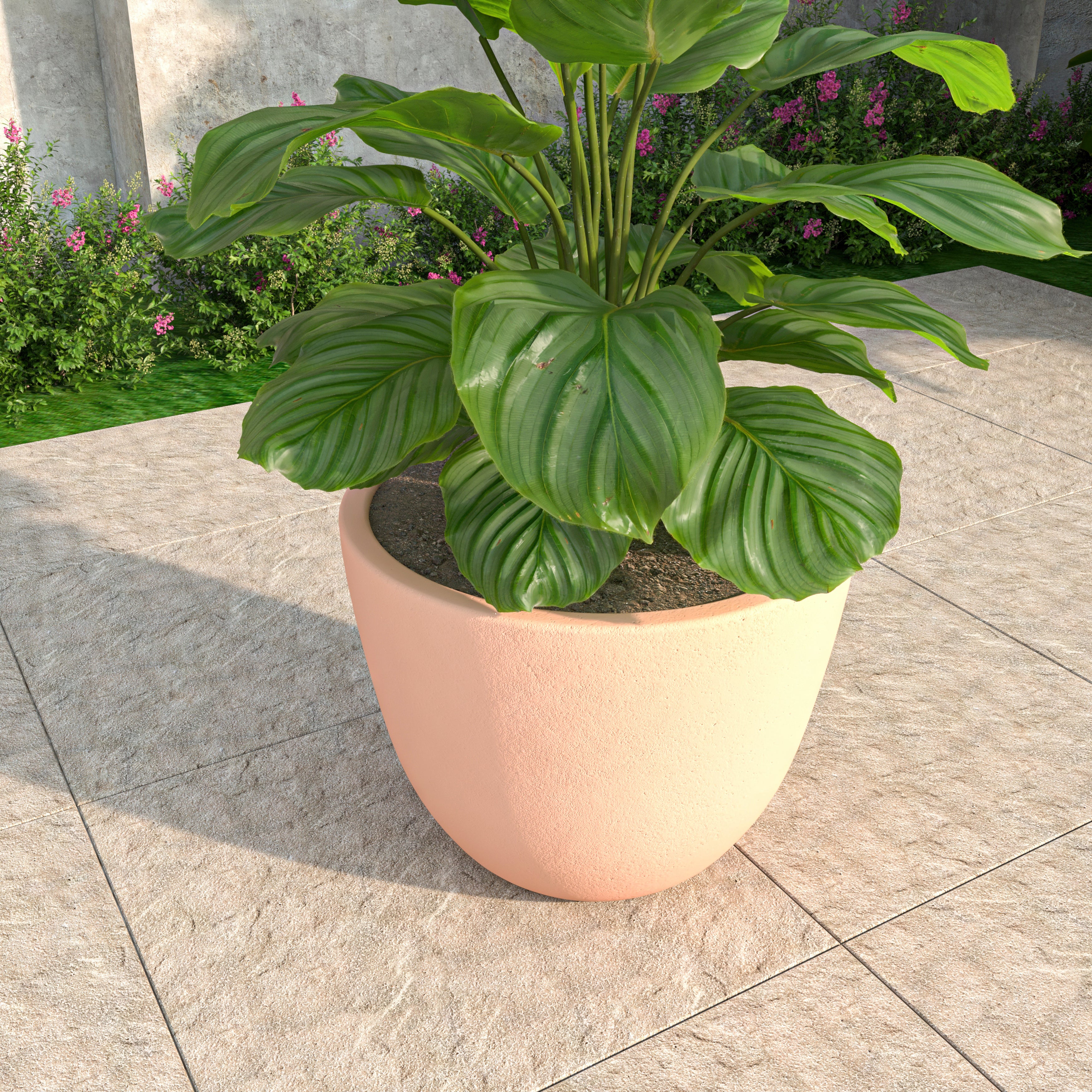 Dahlia Series Poly Stone Planter in Aged Concrete 17.5 Dia, 13.6 High