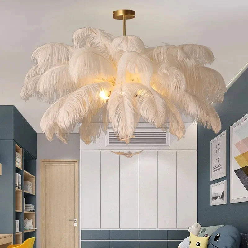 Divas Modern White Ostrich Feather Chandelier