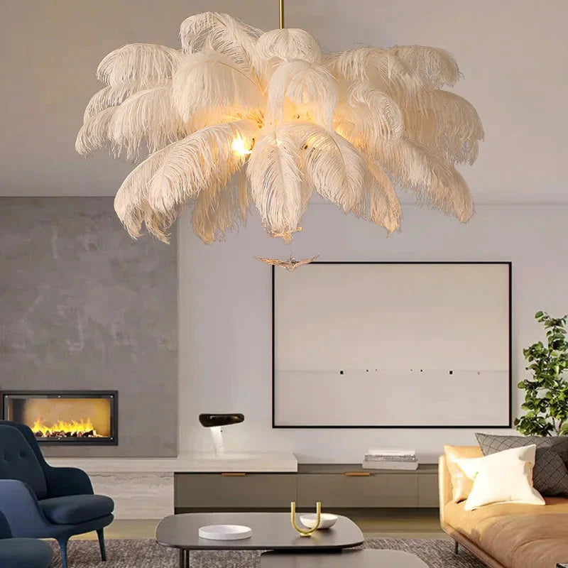 Classic Modern White Ostrich Feather Chandelier