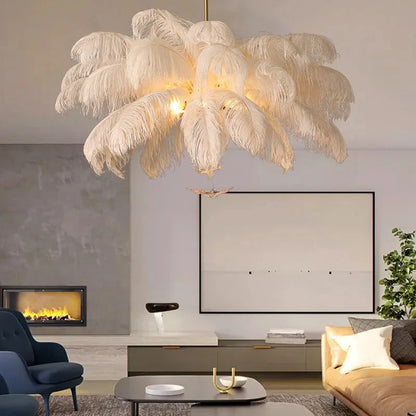 Classic Modern White Ostrich Feather Chandelier