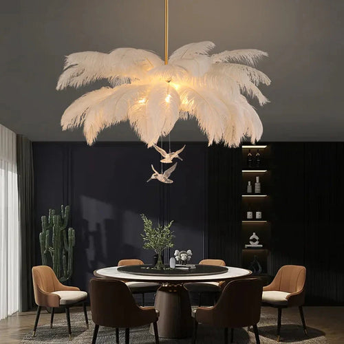 Classic Modern White Ostrich Feather Chandelier