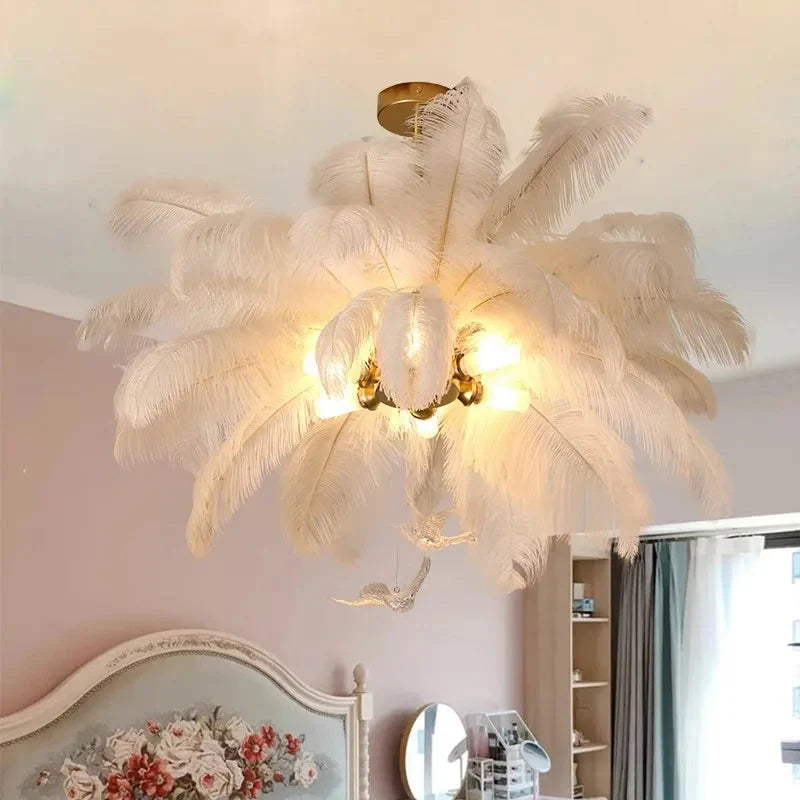 Classic Modern White Ostrich Feather Chandelier