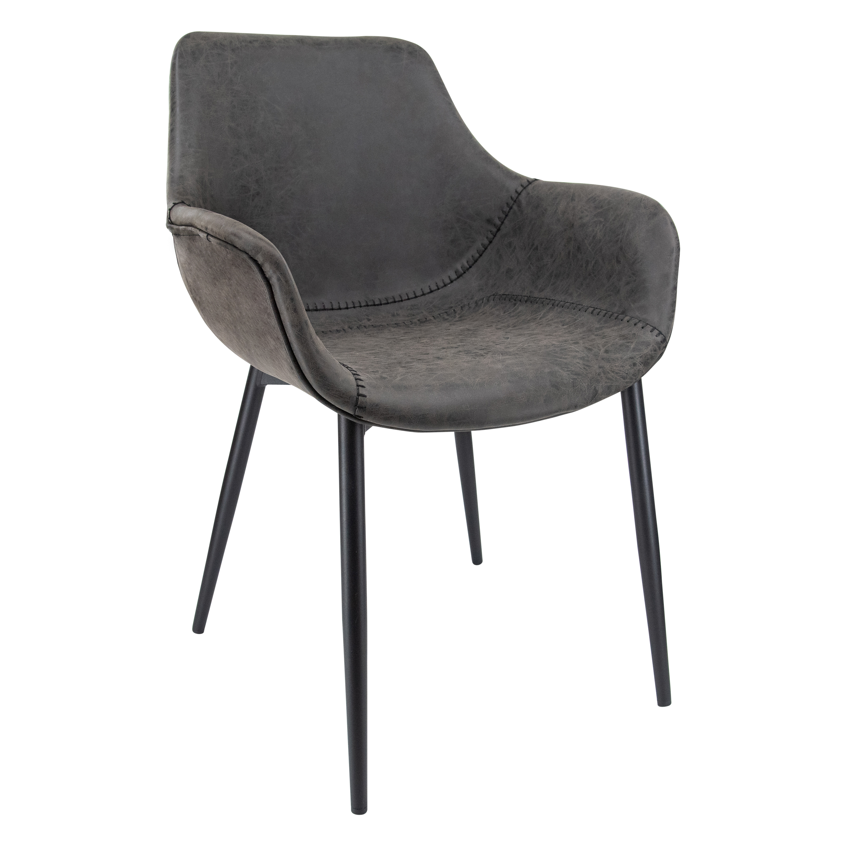 Markley Modern Leather Dining Arm Chair With Metal Legs