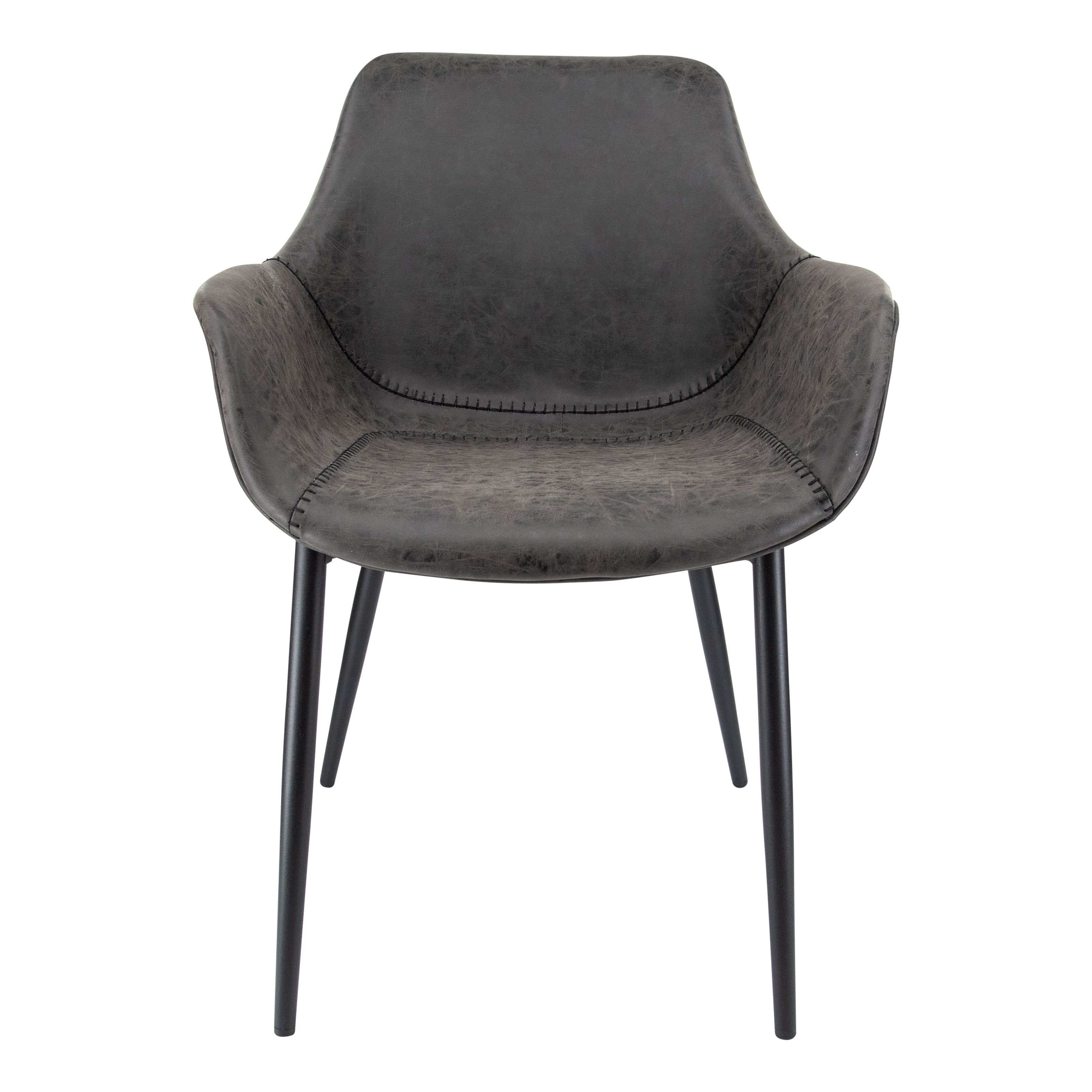 Markley Modern Leather Dining Arm Chair With Metal Legs