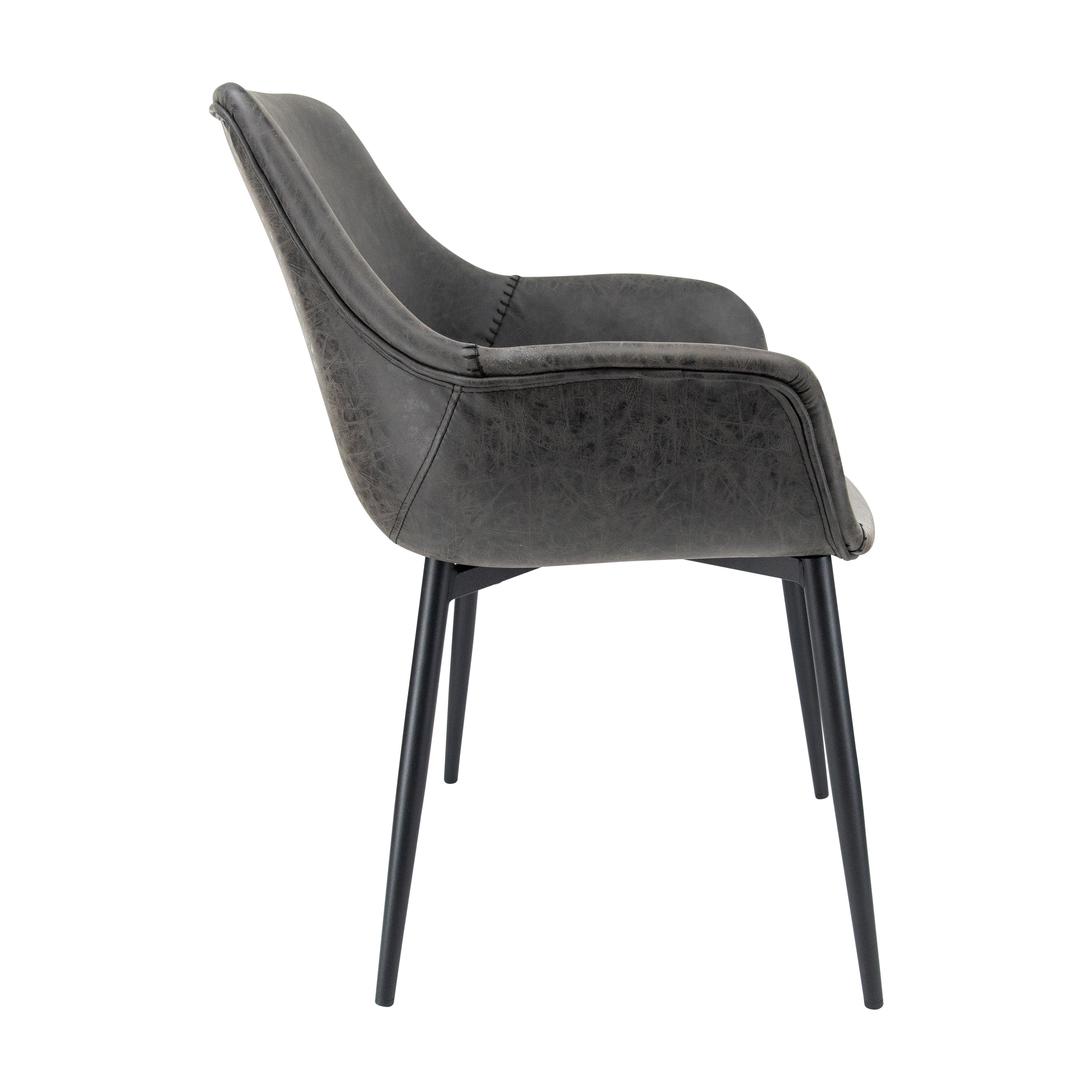 Markley Modern Leather Dining Arm Chair With Metal Legs