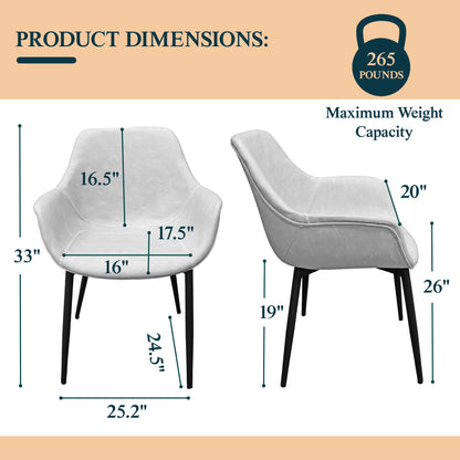 Markley Modern Leather Dining Arm Chair With Metal Legs Set of 4