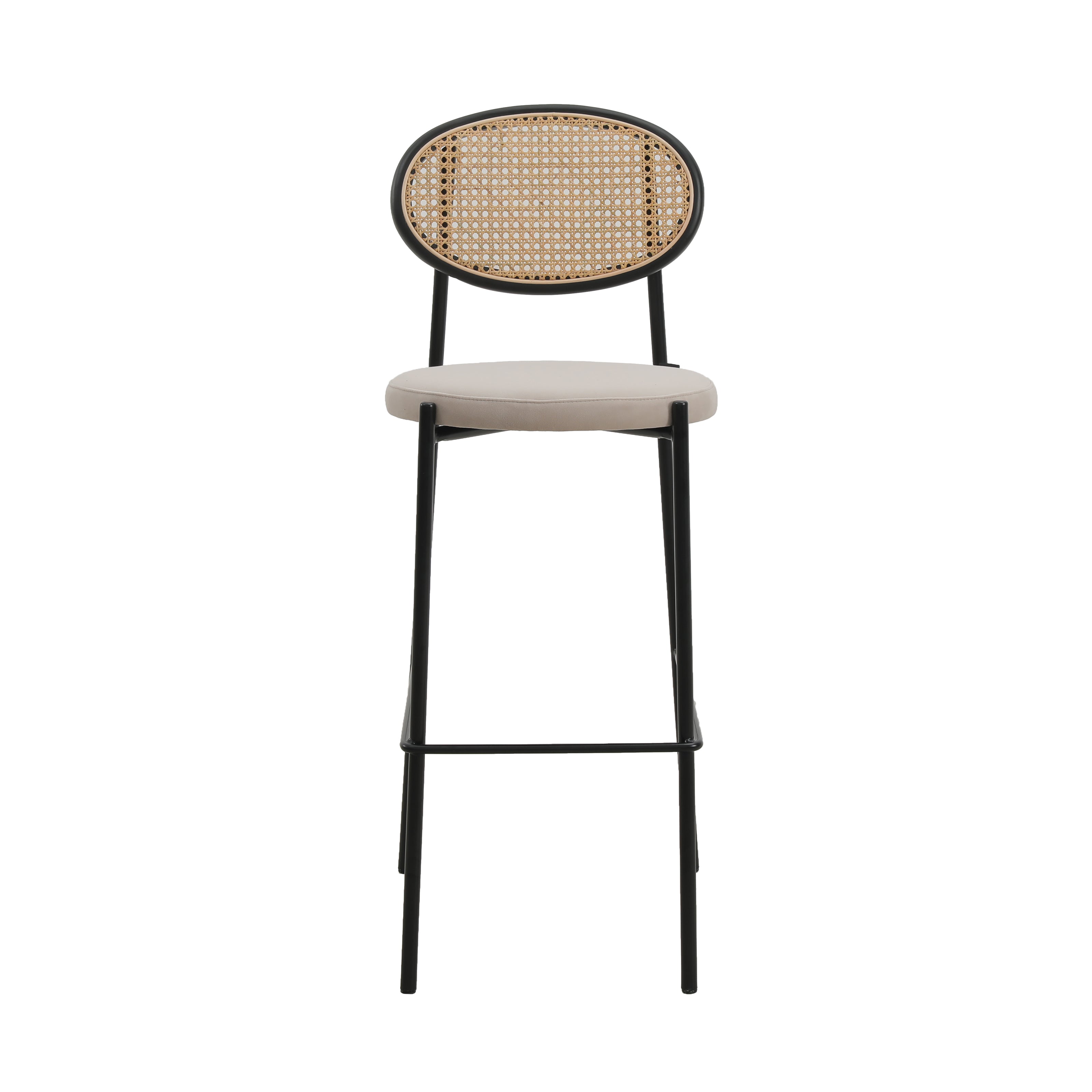 Euston Modern Wicker Bar Stool With Black Steel Frame in Beige