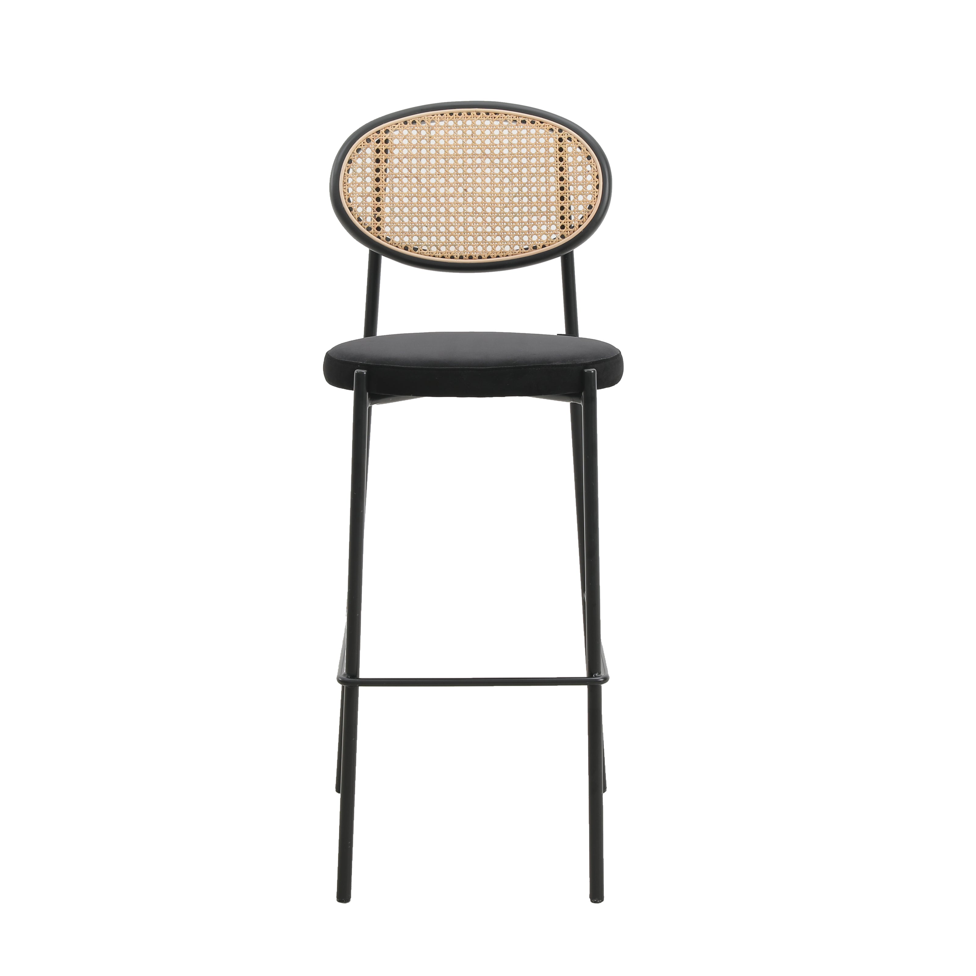 Euston Modern Wicker Bar Stool With Black Steel Frame in Black