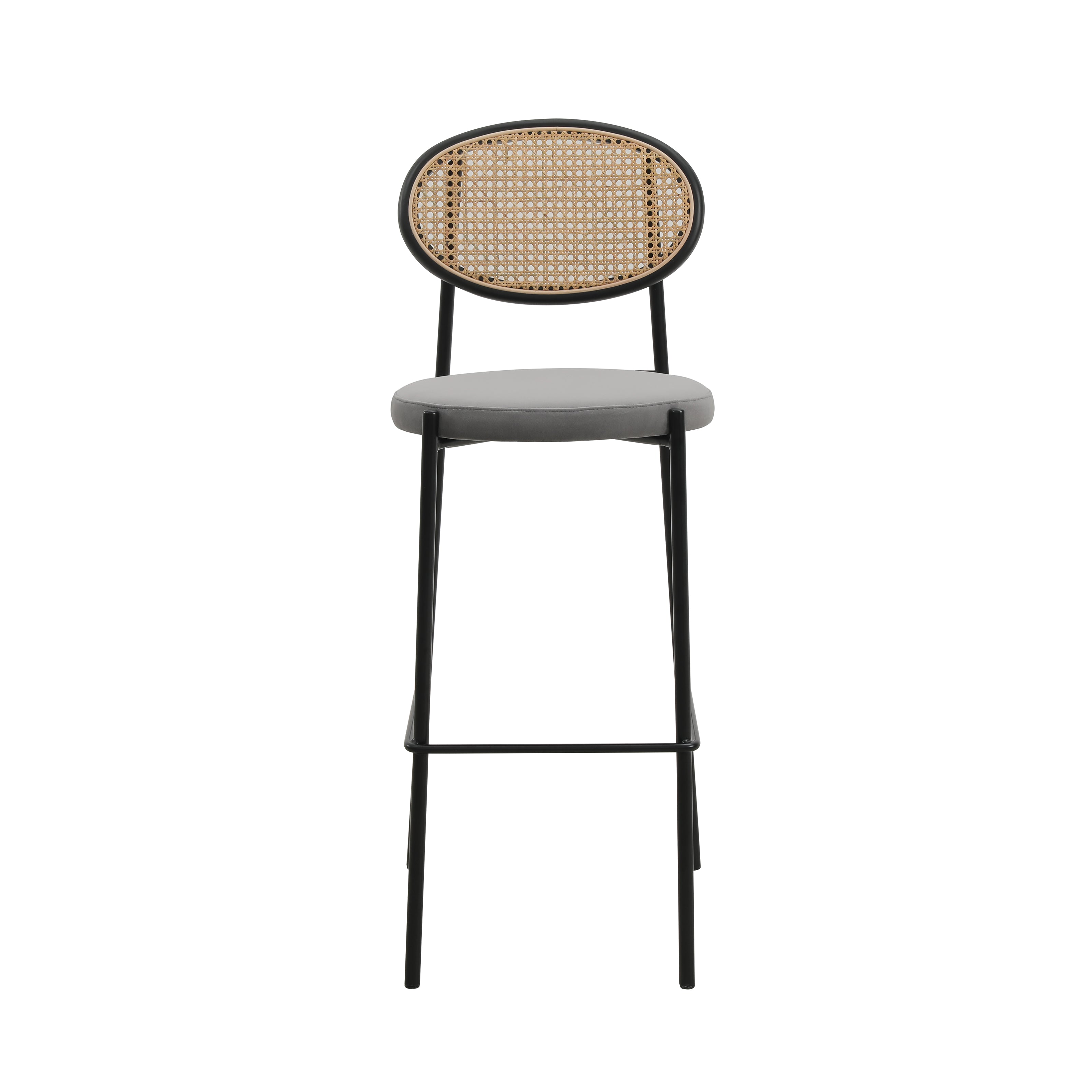 Euston Modern Wicker Bar Stool With Black Steel Frame in Grey