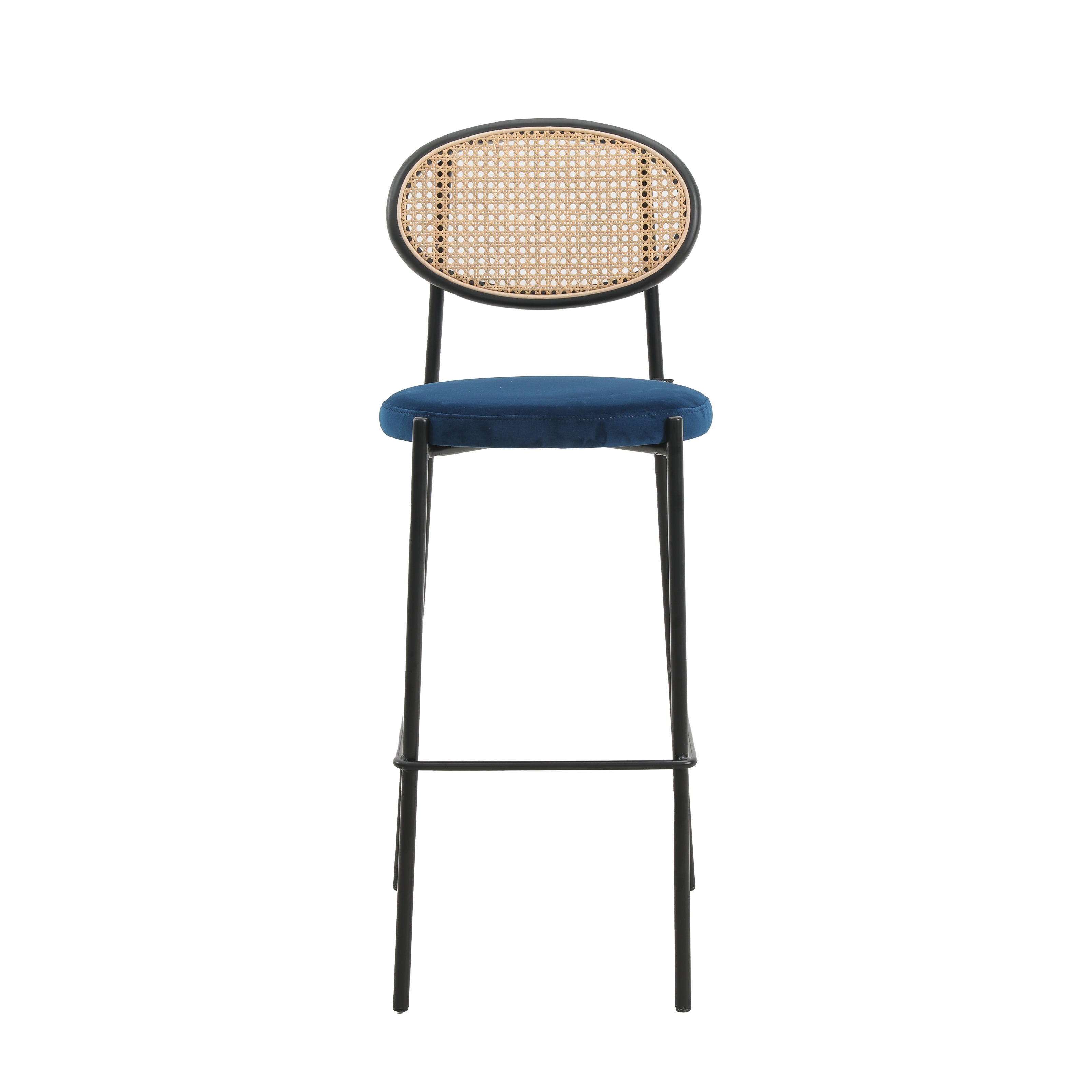 Euston Modern Wicker Bar Stool With Black Steel Frame in Navy Blue