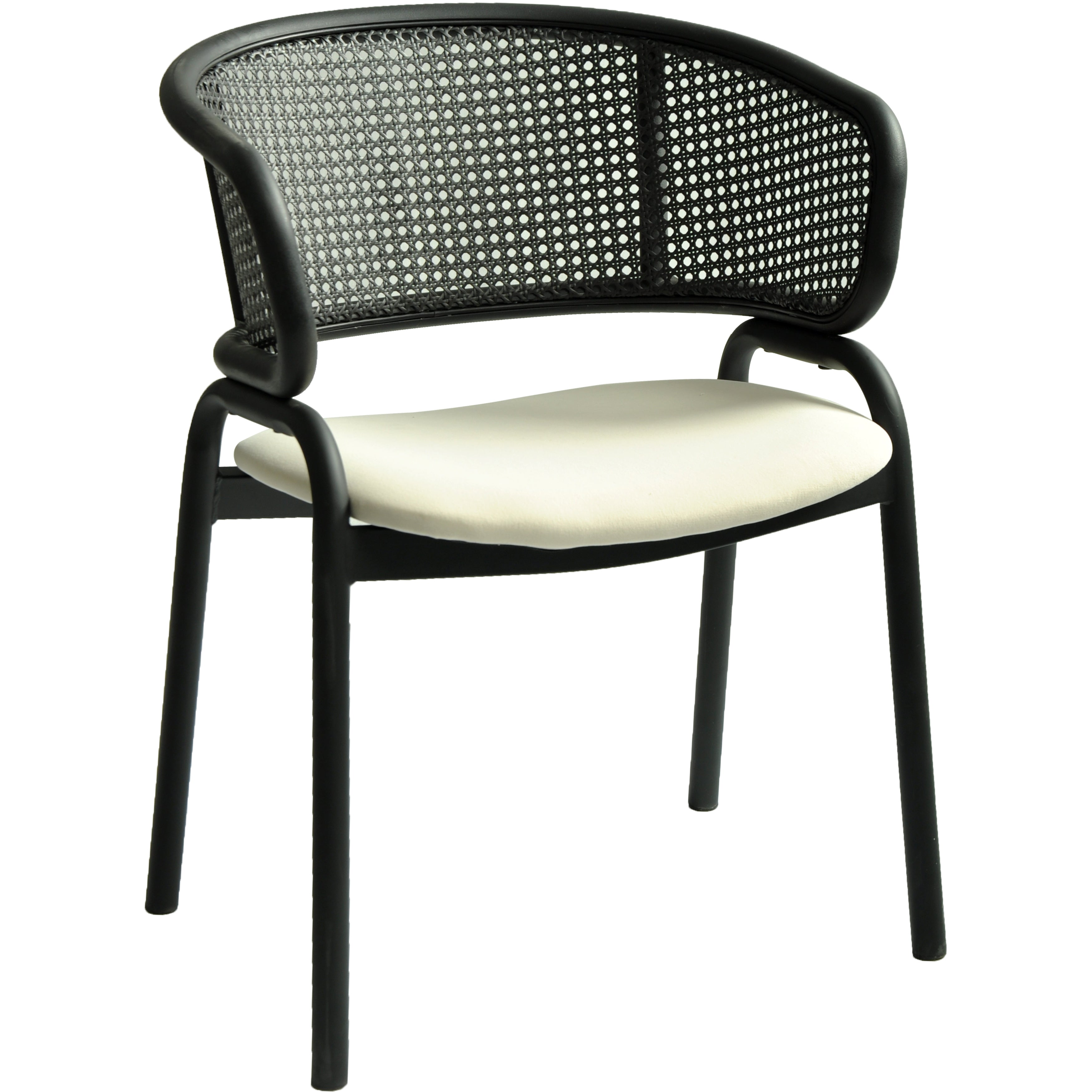 Ervilla Dining Armchair in Black Steel Frame with Black Wicker Back and Beige Seat