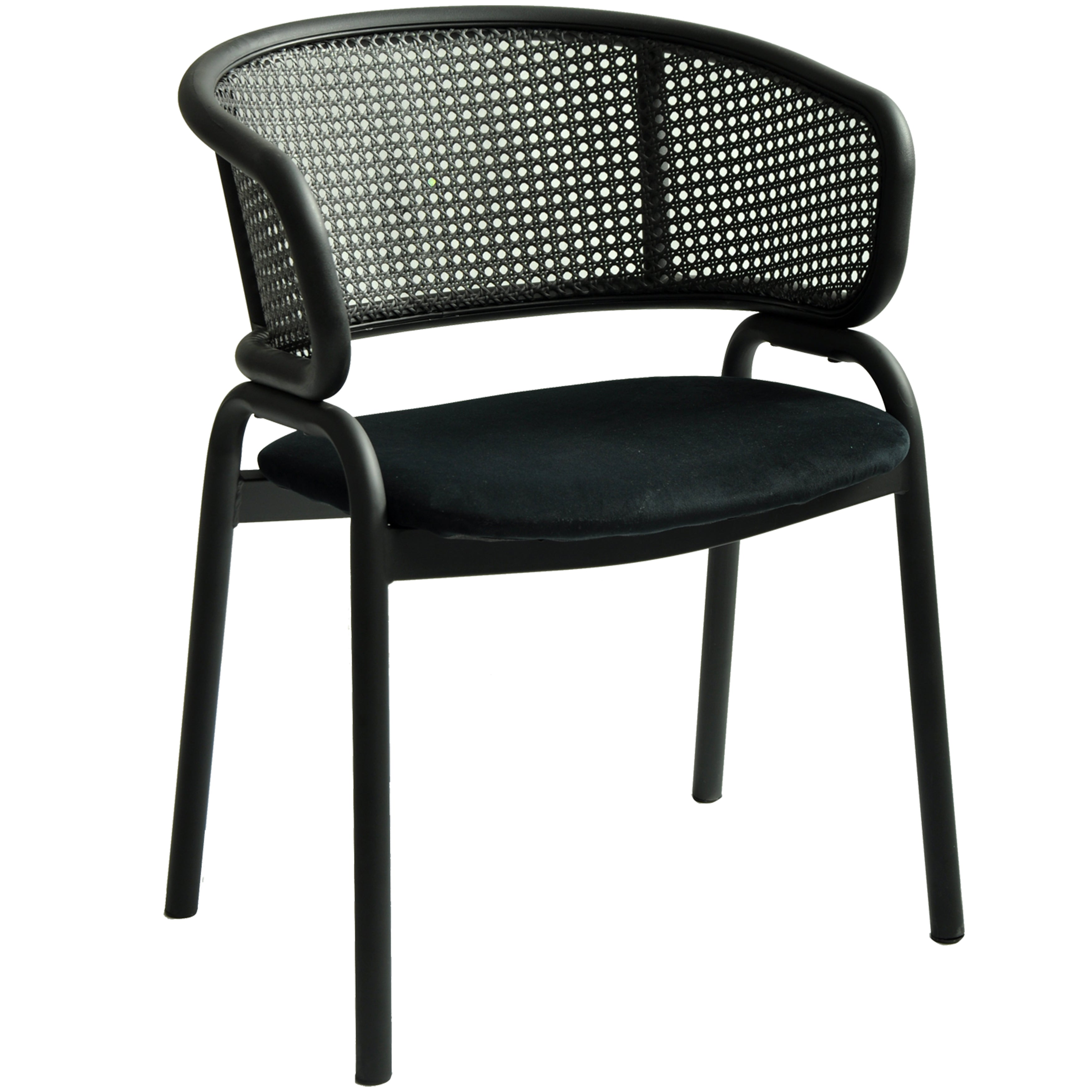 Ervilla Dining Armchair in Black Steel Frame with Black Wicker Back and Black Seat