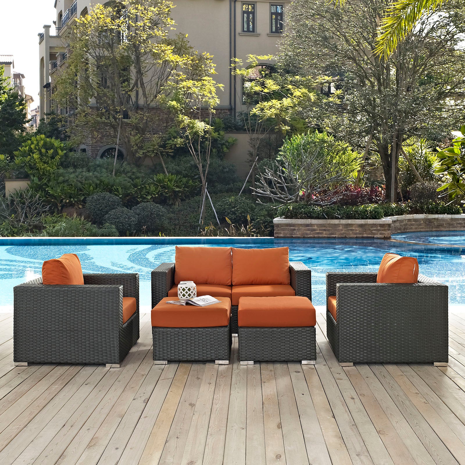 Sojourn 5 Piece Outdoor Patio Sunbrella® Sectional Set