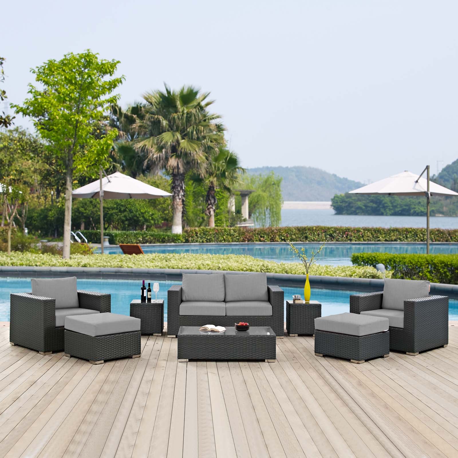 Sojourn 8 Piece Outdoor Patio Sunbrella® Sectional Set