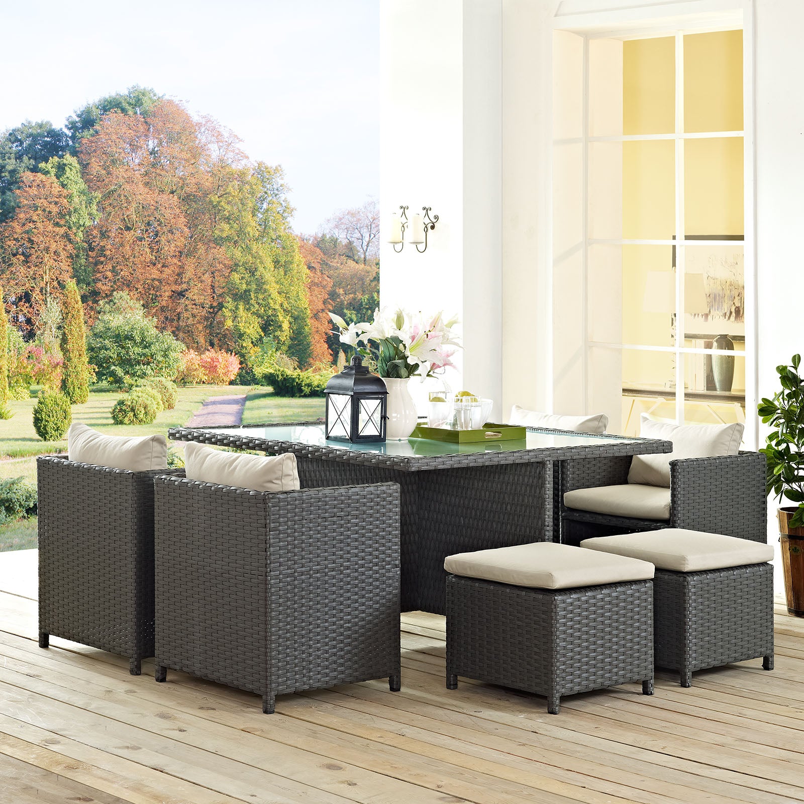 Sojourn 9 Piece Outdoor Patio Sunbrella® Dining Set