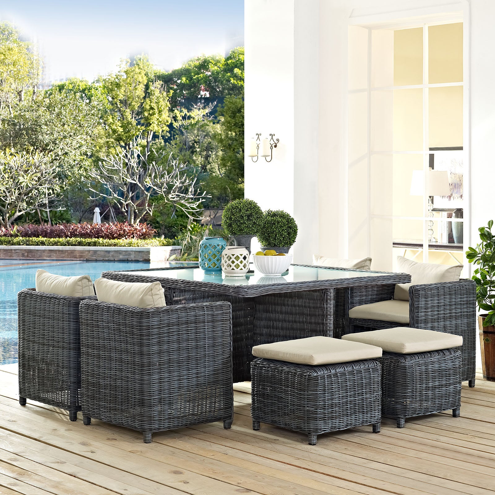 Summon 9 Piece Outdoor Patio Sunbrella® Dining Set