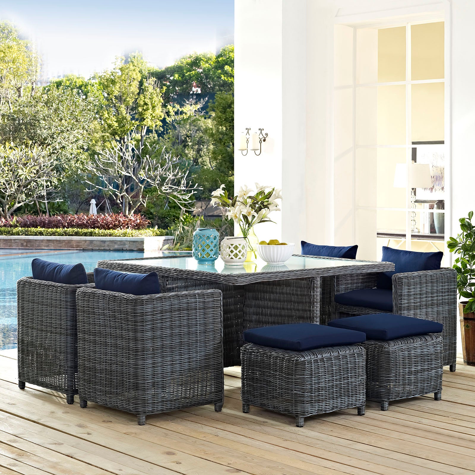 Summon 9 Piece Outdoor Patio Sunbrella® Dining Set