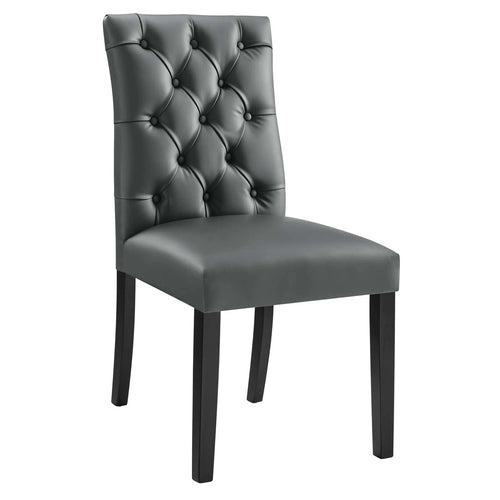 Duchess Button Tufted Vegan Gray Leather Dining Chair