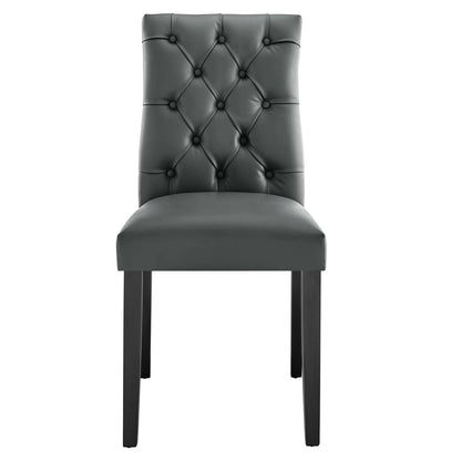 Duchess Button Tufted Vegan Gray Leather Dining Chair