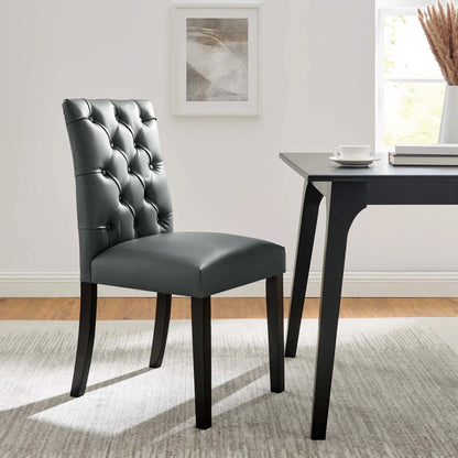 Duchess Button Tufted Vegan Gray Leather Dining Chair