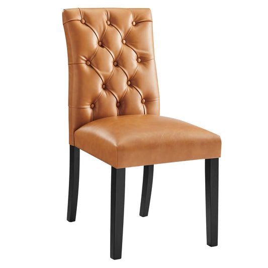 Duchess Button Tufted Vegan Tan Leather Dining Chair
